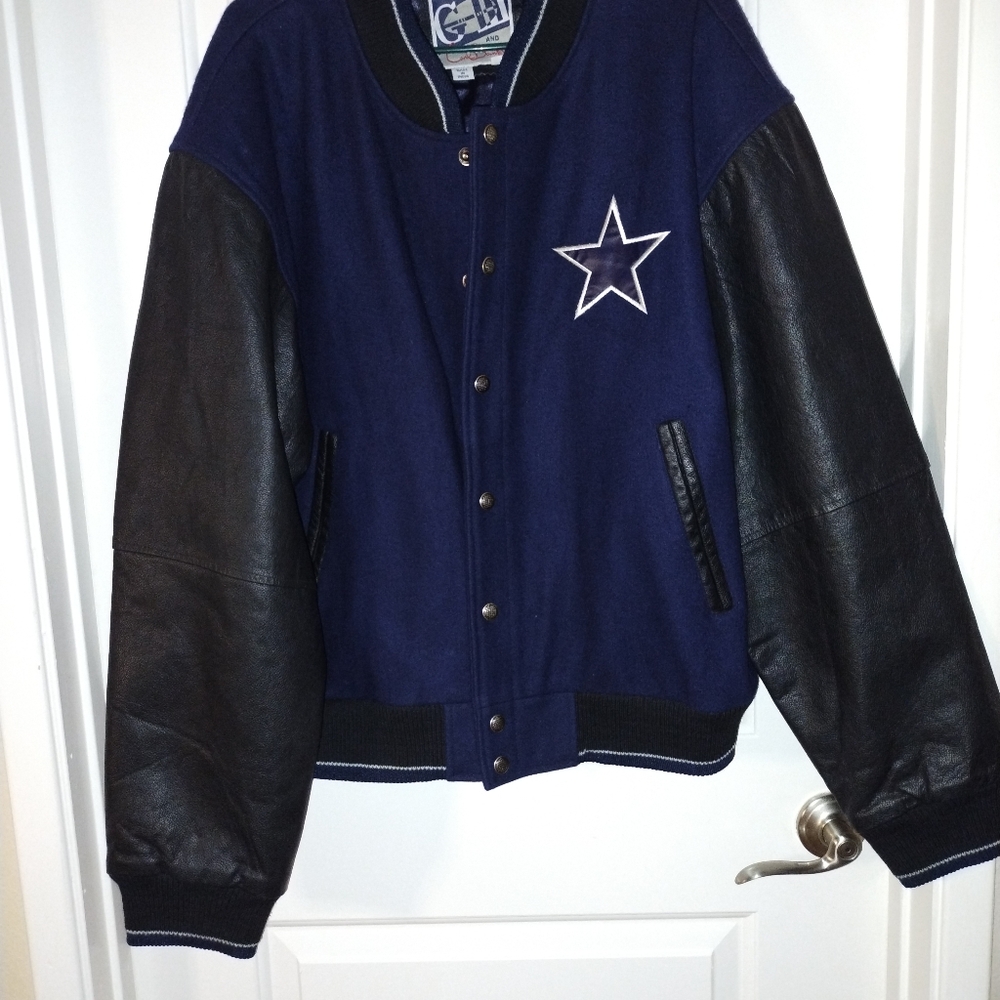 Blue and Black Bomber Varsity Jacket with Star Detail Vintage